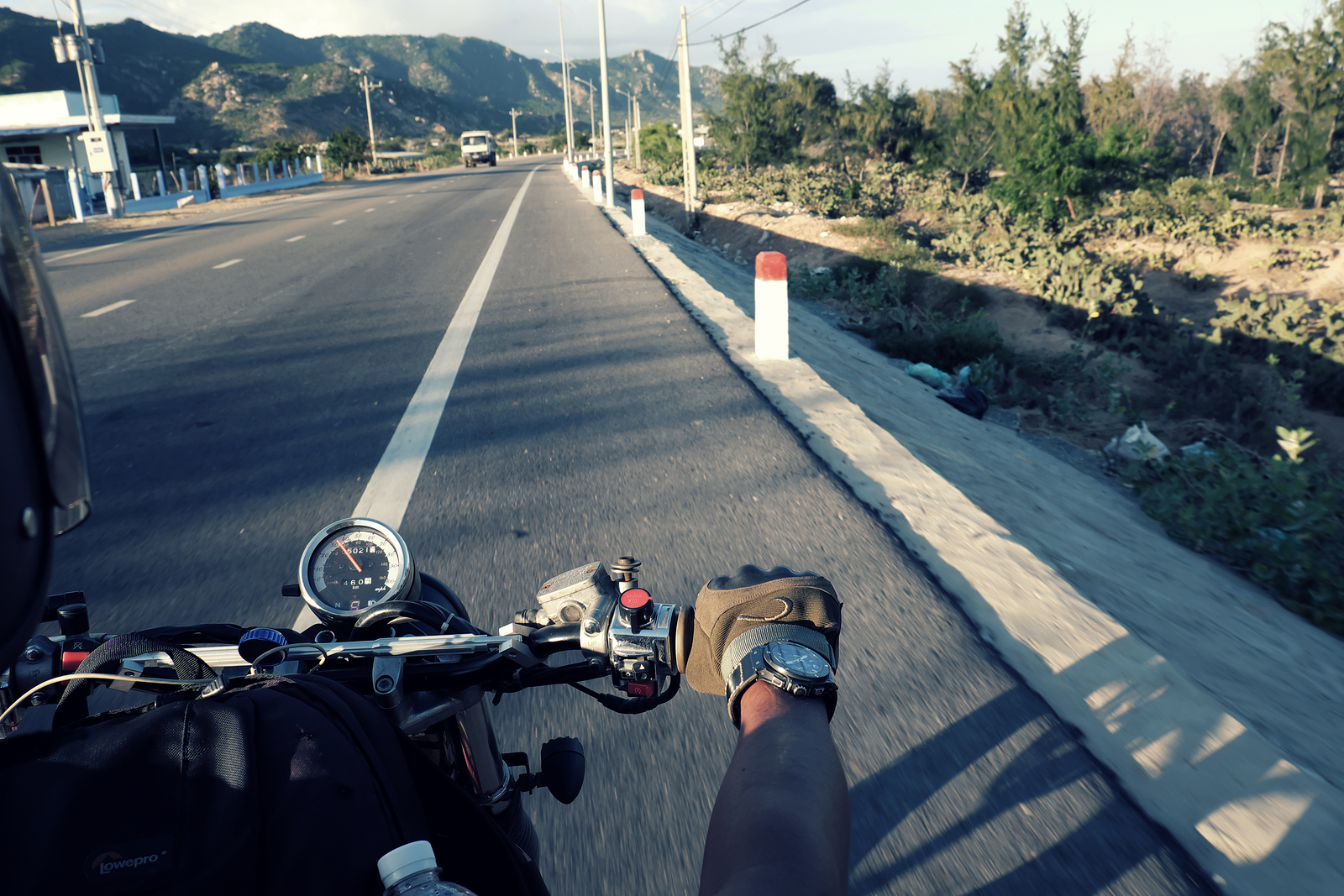 Vietnamese man travel to adventure nature Viet Nam male ride motorbike on countryside street lifestyle of youth people couple make tour together personality people with journey in Vietnam